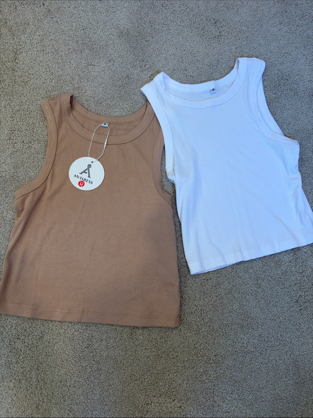 Anavess Kids Ribbed Tank Set - White & Tan